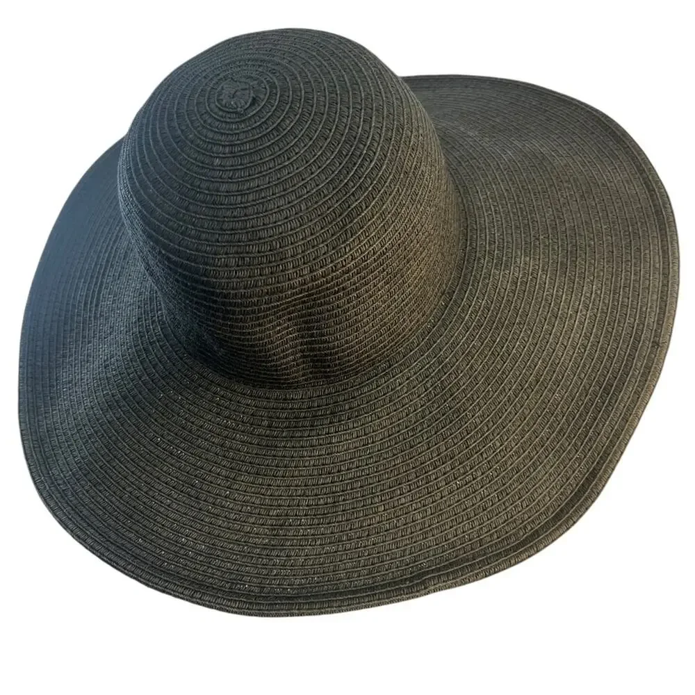 J. CREW Black FAUX STRAW SUN HAT SZ ONE SIZE